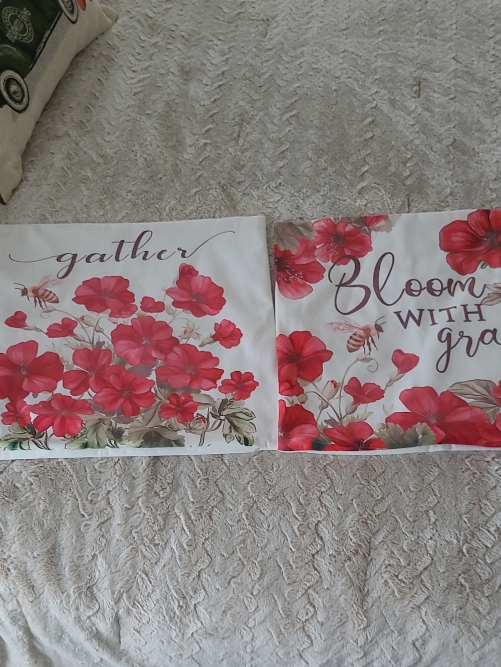 Floral 'Gather' & 'Bloom With Grace' Wall Art Set - Red